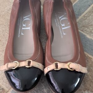 AGL Brown and Black Flats with Gold Accents